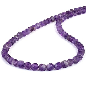 Amethyst Beads Necklace-Sterling Silver Chain Claps-Blue beaded strand-Purple Amethyst Jewelry-February Birthstone Gift-Healing crystal Gift
