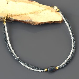 Natural Black & Grey Diamond Bracelet-April Birthstone Jewelry-Raw Rough Diamond Nuggets-Sterling Silver Chain Claps-Diamond Gemstone Gift