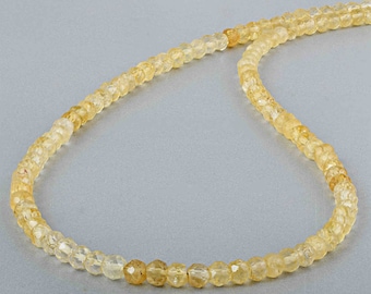 Collier en citrine naturelle Rondelle à facettes en argent 925 18 "chaîne de pierres précieuses bijoux en perles collier en cristal de guérison en pierre dorée pour unisexe