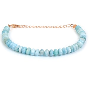 Larimar Beaded Bracelet - Handcrafted Gift for Her, Natural Healing Crystal Jewelry, Roundel Gemstone Bracelet-925 Silver Lobster Claw Chain