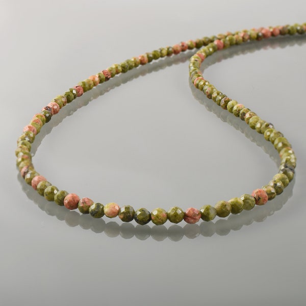 Natural Unakite Stone Necklace,3mm Unakite Stone Short Jewelry,Minimalist Gemstone,925 Silver Handmade Strand Of Beads,Necklace for Women