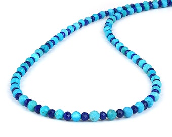 Collier en argent sterling Turquoise et Lapis Lazuli, perles rondes à facettes, collier en argent 925, bijoux en pierres précieuses naturelles, bijoux turquoise