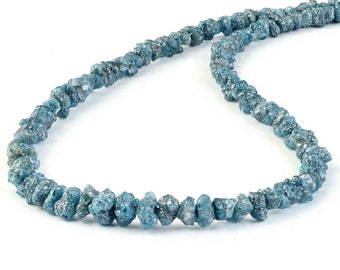4-6 MM natuurlijke ruwe diamanten halsketting blauwe diamanten halsketting, ongesneden diamantnuggets kralen sieraden, bruiloft diamanten blauwe ketting, ruwe ruwe steen