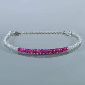 Pulseira gargantilha com rubi e diamante cinza natural, ajustável, joia com diamante bruto, presente de pedra de nascimento.