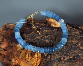 Aquamarine Bracelet, March Birthstone Jewelry ,Sterling Silver Adjustable Chain, Natural Gemstone Beads