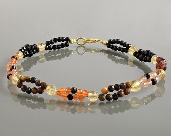 Healing Crystal Bracelet, Gemstone Beads Bracelet Beaded For Women Men,Bracelet Stack Tiger Eye Sunstone Black Spinel Garnet Citrine Jewelry