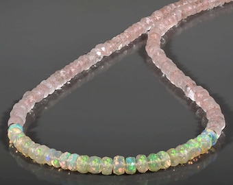 Ethiopian Opal Necklace Pink Rose Quartz Gemstone Necklace handmade beaded strand for Women healing crystal Chain Fire Opal Jewelry Gift