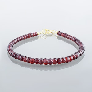 Garnet Beads Bracelet, Natural Red Gemstone Jewelry, Beaded Sterling Silver & Gold Plated, January Birthstone, Customizable Delicate Jewelry