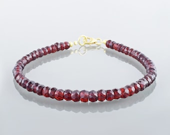 Bracciale in granato rosso naturale, pietra portafortuna di gennaio, gioiello in argento sterling con perline, regalo per donna