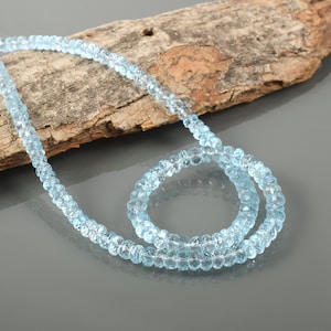 Blue Topaz Beads Necklace, Natural Sky Blue Gemstone, Sterling Silver Clasp, November Birthstone Jewelry, Faceted Rondelle Gift for Her
