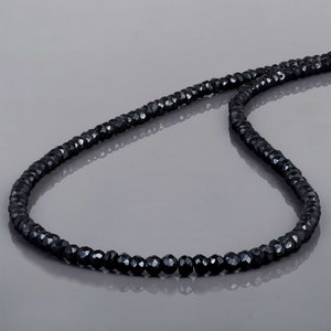 Black Spinel Necklace Faceted Rondelle Sterling Silver Beaded Chain
