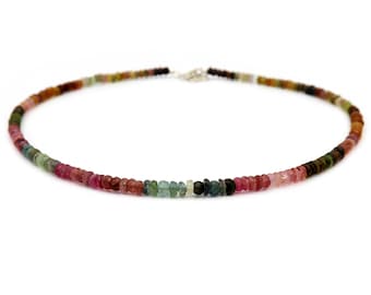 Natural Multi Tourmaline Necklace,Watermelon Tourmaline Necklace,Tourmaline Gemstone Jewelry,Healing Power Beads Stone, Tourmaline Gift