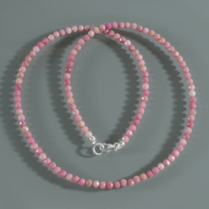 Rhodonite Necklace – Faceted Pink Gemstone Beads – Healing Crystal Jewelry – Sterling Silver Clasp – Gift for Women – Statement Necklace