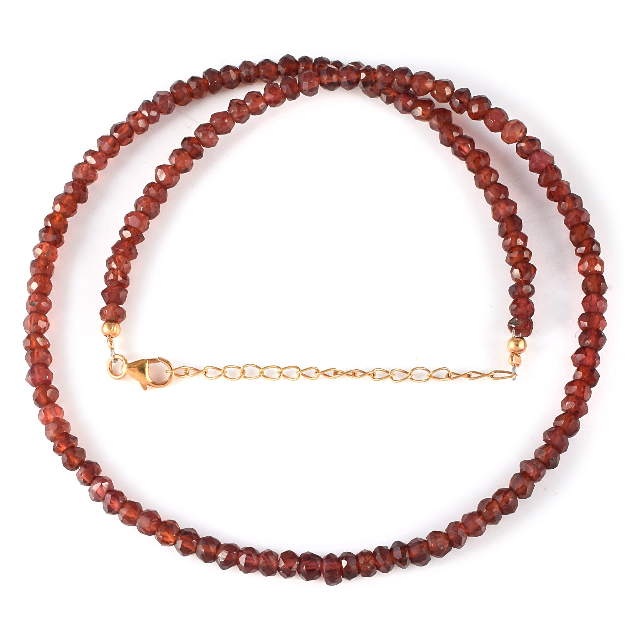 Collana Con Granato Naturale Tondo Sfaccettato 3 Mm – Catena In Argento 925 Placcato Oro Rosa, Lunghezza 47 Cm, Peso 44 Carati, Regalo Per Lei (Natale, Compleanno, Anniversario)