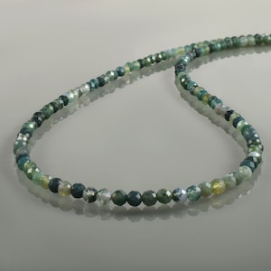 Moss Agate Minimalist Necklace -Natural Stone Dainty Jewelry- Healing Crystal Delicate Spiritual Protection,3MM 925 Silver Gemstone Gift