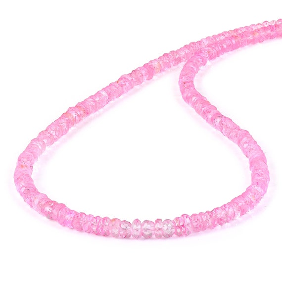 Pink Topaz Necklace Rondelle Faceted 925 Silver Chain 18