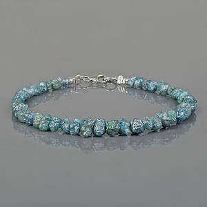 Raw Blue Diamond Bracelet,Natural Uncut Diamond Nuggets,Sterling Silver Claps,April Birthstone Jewelry, Gift for Her