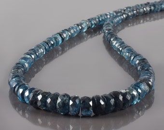Natural Indigo Kyanite Beaded Necklace, 4-5.5mm Blue Stone Beads Necklace,925 Sterling Silver 18” Beaded Kyanite Jewelry handmade strands