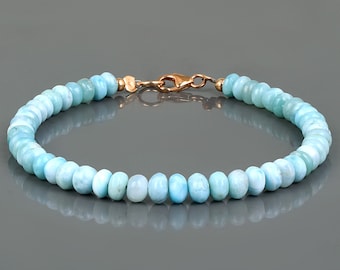 Natural Larimar Bracelet,Smooth Roundel Beaded Larimar Gemstone Jewelry Gift,Blue Stone Larimar Gift,Healing Power Larimar Crystal  Bracelet