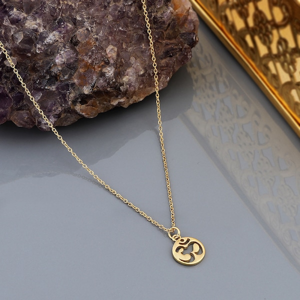 18k Gold  Half Micron Sterling Silver OM Necklace,Yoga Necklace,Zen Necklace,Layering Pendant,Dainty Necklace,OM Pendant Necklace,Holy Gift