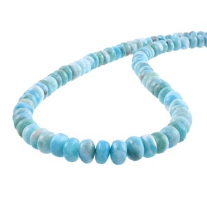Larimar Beaded Necklace – Natural Gemstone Jewelry – Sterling Silver Adjustable Chain – Healing Crystal Gift for Her