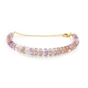 Ametrine Beads Bracelet–Natural Faceted Gemstone Jewelry–Sterling Silver Clasp–Healing Crystal Bracelet – February Birthstone Gift for Her