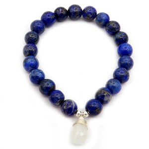 Blue Lapis Lazuli Gemstone Bracelet-Handcrafted Rainbow Moonstone drops chain-Birthday Gift-Lapis Jewelry Gift-Gift for mom
