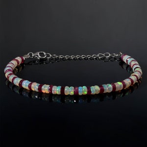 Natural Ethiopian Opal Bracelet With Ruby 925 Silver  Ruby Stone Bracelet Welo Fire Opal Beads Stone Pink Ruby Gemstone Choker Gift