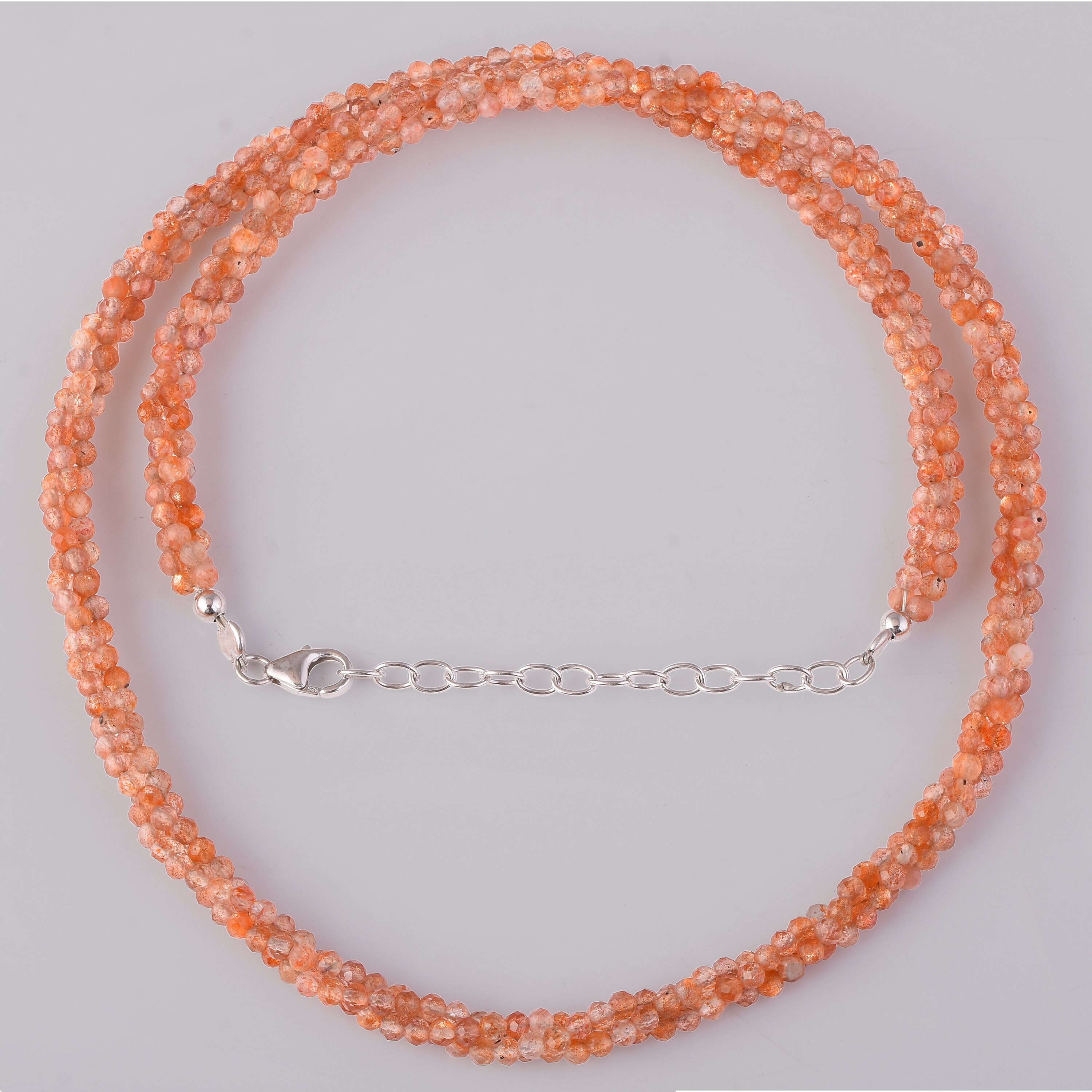 Sunstone Bead Necklace-sterling Silver Claps-orange Gemstone
