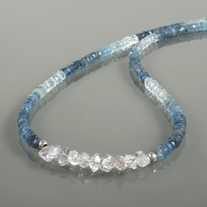 Aquamarine Beads Necklace :Herkimer Diamond Crystal Jewelry, Gift for Her, Sterling Silver