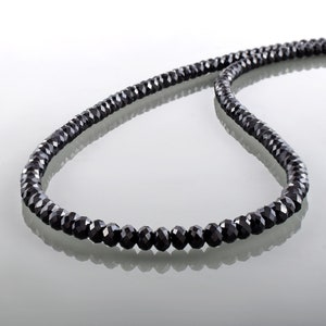 Black Spinel Bead Necklace,Faceted Rondelle Gemstones,Sterling Silver Clasp,Unisex Crystal Jewelry,Gift for Her or Him
