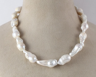 Halsband med vitt barockpärlhalsband i sterlingsilver, juni-födelsestensmycken