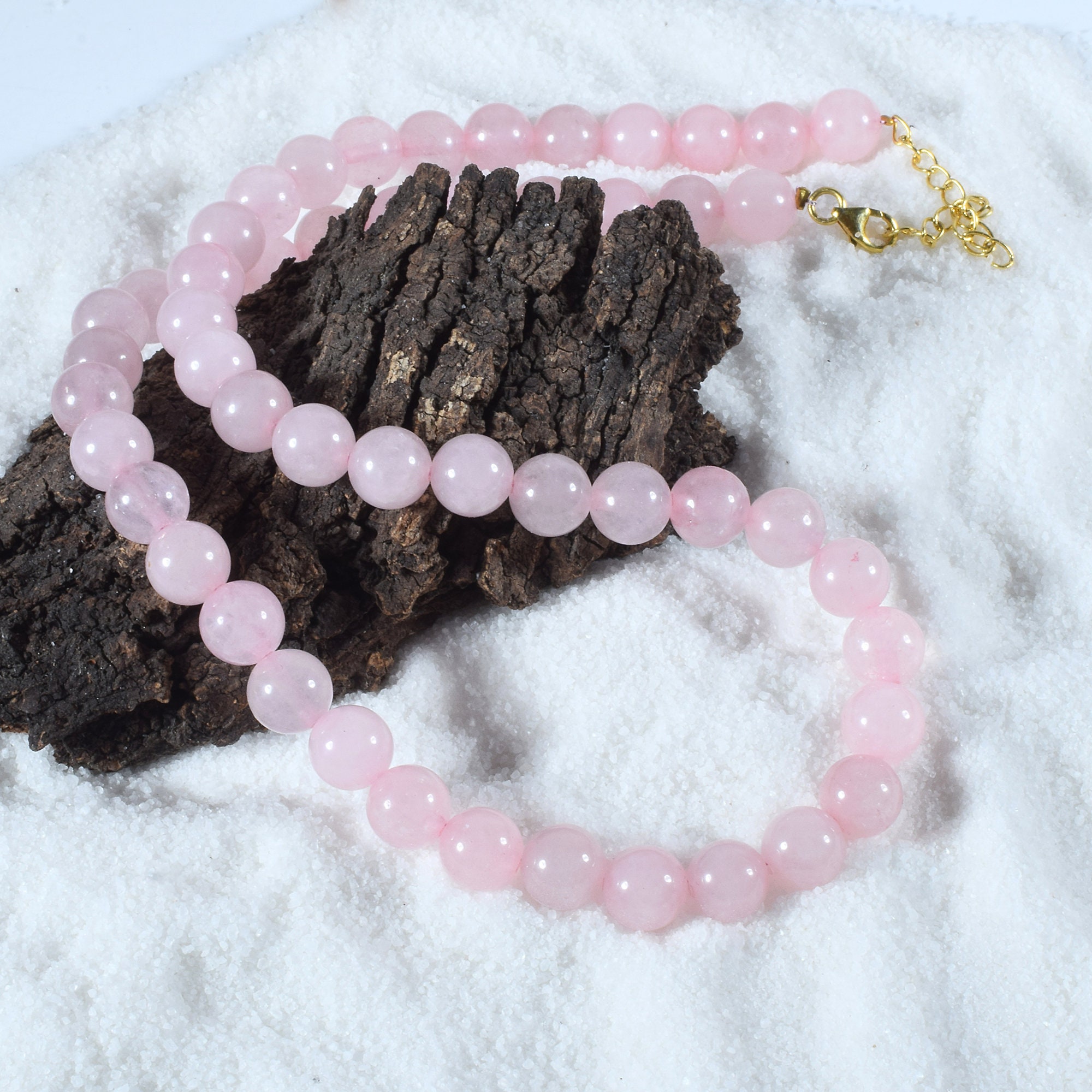 Collier Ras De Cou Ancien - Perles De Quartz Rose à Facettes - Fermoir Argent 925 - Longueur 50 Cm