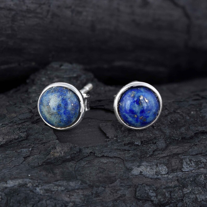 Lapis lazuli-Earrings Lapis lazuli-gemstone Blue Silver Plug-Earrings 925 Sterling Silver-Lapis studs-Gold studs-Women\u2019s earrings lapis