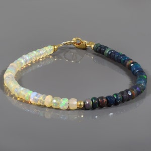Ethiopian Opal Bracelet - October Birthstone Gift for Her-Natural Faceted  Black Opal Bracelet - Sterling Silver Clasp-Opal Jewelry Gift