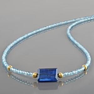 Apatite & Kyanite Necklace: Faceted Gemstone, Sterling Silver Clasp