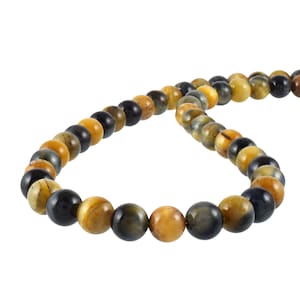 Tiger eye Beads Necklace-Sterling Silver Claps-Natural Gemstone necklace-Yellow Brown Stone Jewelry-Unisex Gift-Plain Round Tiger eye Gift