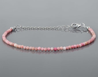 Bracelet minuscule de rhodonite, bracelet rond de pierre gemme rose à facettes, bijoux de rhodonite perlée, bracelet délicat de rhodonite, cadeau de rhodonite de 22 cm pour elle