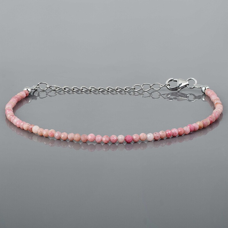 Bracelet minuscule de rhodonite, bracelet rond de pierre gemme rose à facettes, bijoux de rhodonite perlée, bracelet délicat de rhodonite, cadeau de rhodonite de 22 cm pour elle image 1