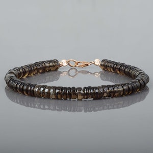 Natural Smoky Quartz Bracelet 20CM Rose Gold Filled Sterling silver Gemstone Bracelet,Beaded Smoky Jewelry,Plain Wheels Smoky Quartz Gift