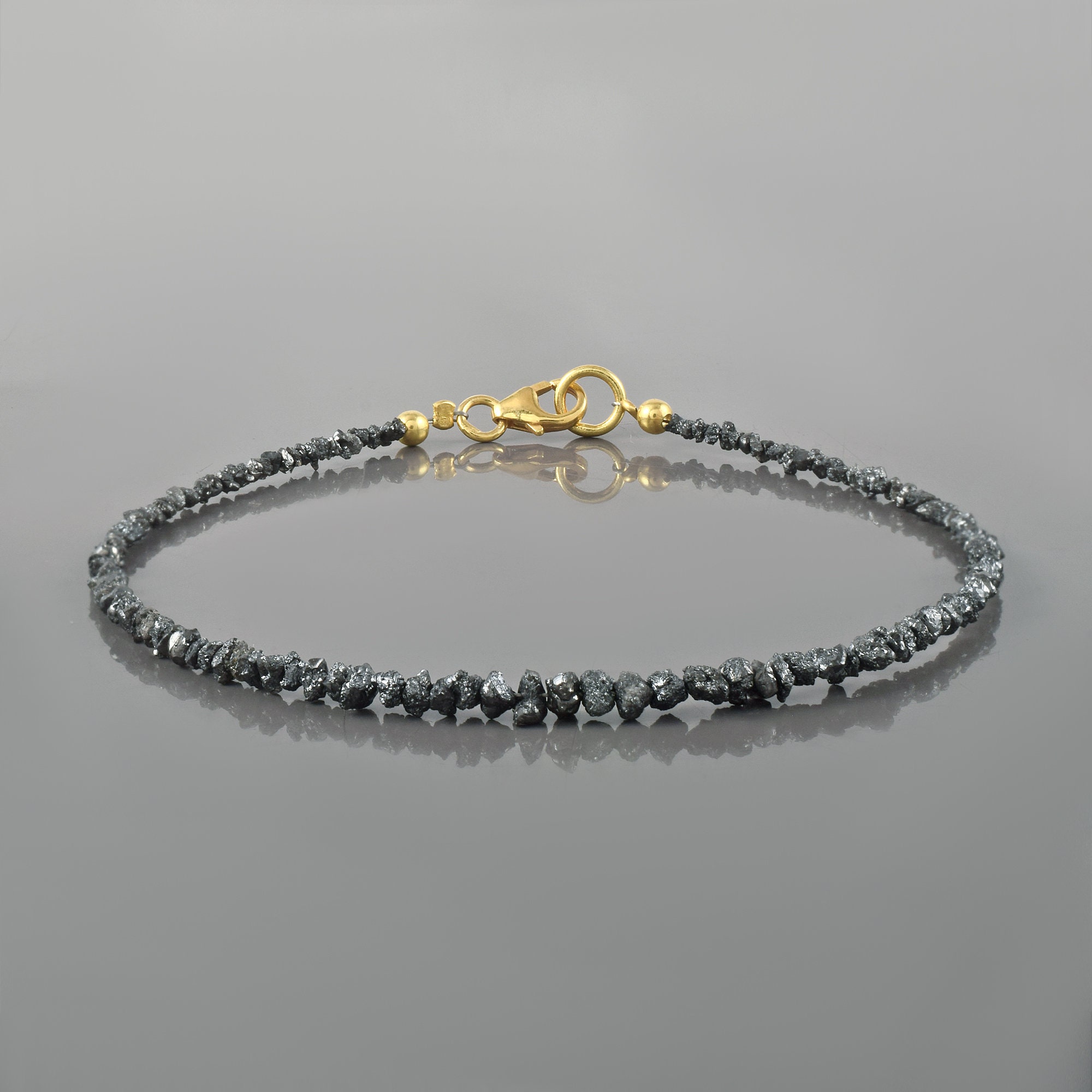Black Raw Diamond Bracelet April Birthstone Sterling Silver - Main Image