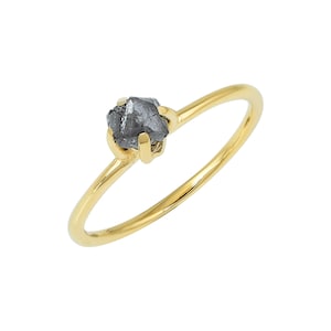 Raw Diamond  Prong Set Ring, Delicate Black Crystal Promise Ring for Girlfriend , Romantic Anniversary Gift, April Birthstone Gift