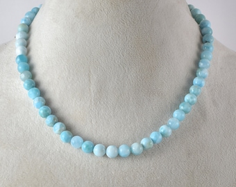 Larimar Necklace Sterling Silver Natural Dominican Blue Gemstone