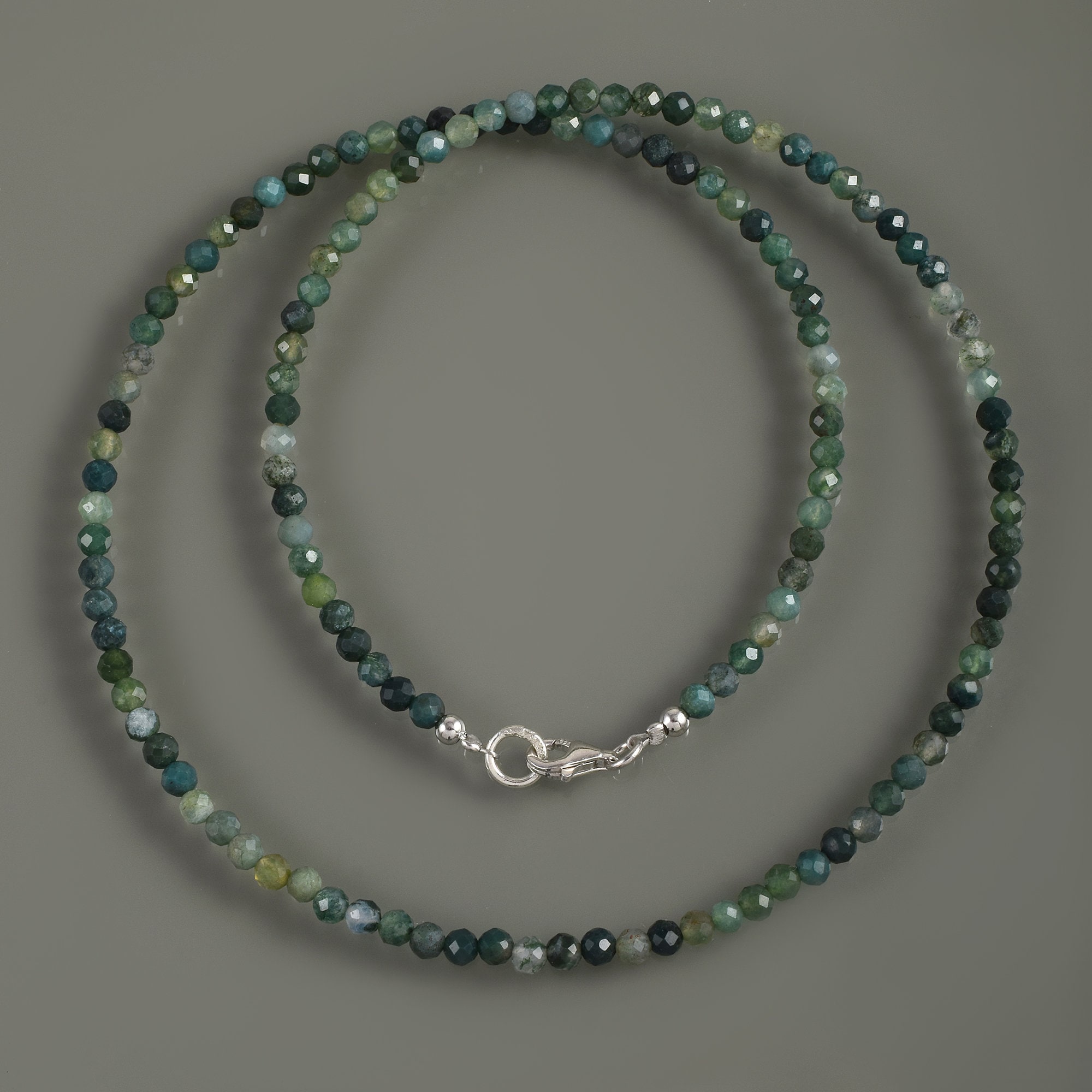 Taddart Minerals Collana In Agata Muschiata Naturale – Sfere 4 Mm, Lunghezza 45 Cm, Fatte A Mano