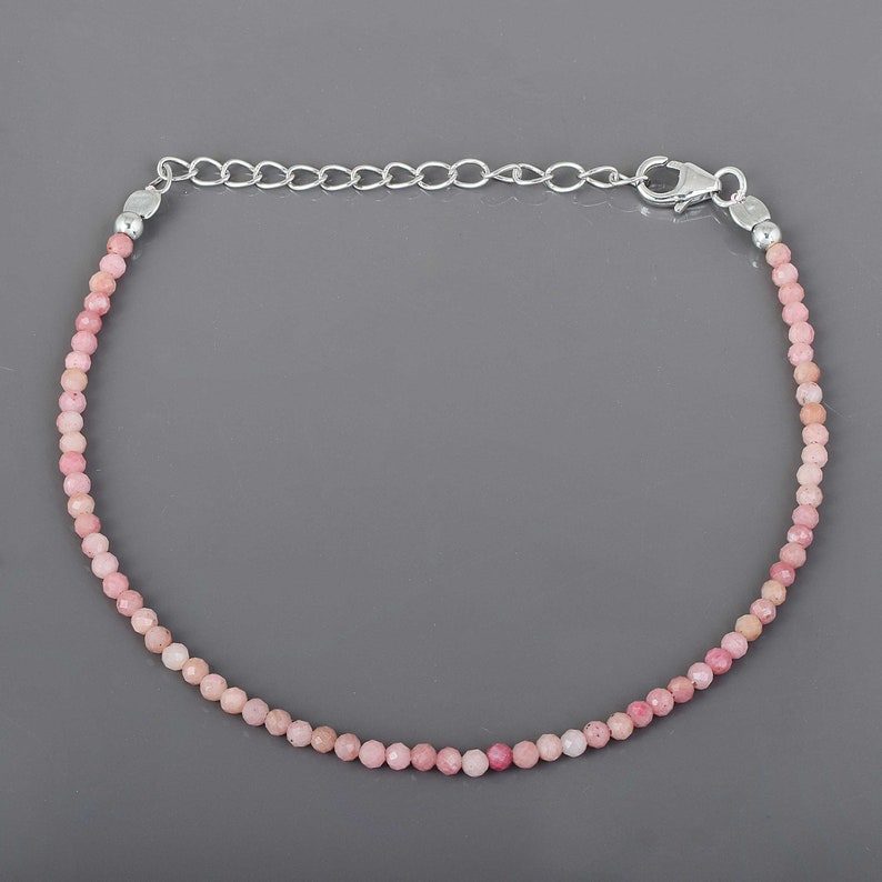 Bracelet minuscule de rhodonite, bracelet rond de pierre gemme rose à facettes, bijoux de rhodonite perlée, bracelet délicat de rhodonite, cadeau de rhodonite de 22 cm pour elle image 4