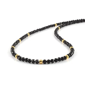 Black Spinel Beads Necklace-Sterling Silver Claps-Round Faceted Black Beaded Gift-minimalist Natural Gemstone Jewelry-Gift for her