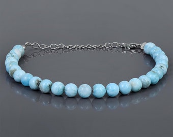 Natürliches Larimar Armband Glatt Rund Meer Blau Edelstein Armband 925 Silber Larimar Stein Schmuck Heilkristall Perlen Stein Für Unisex