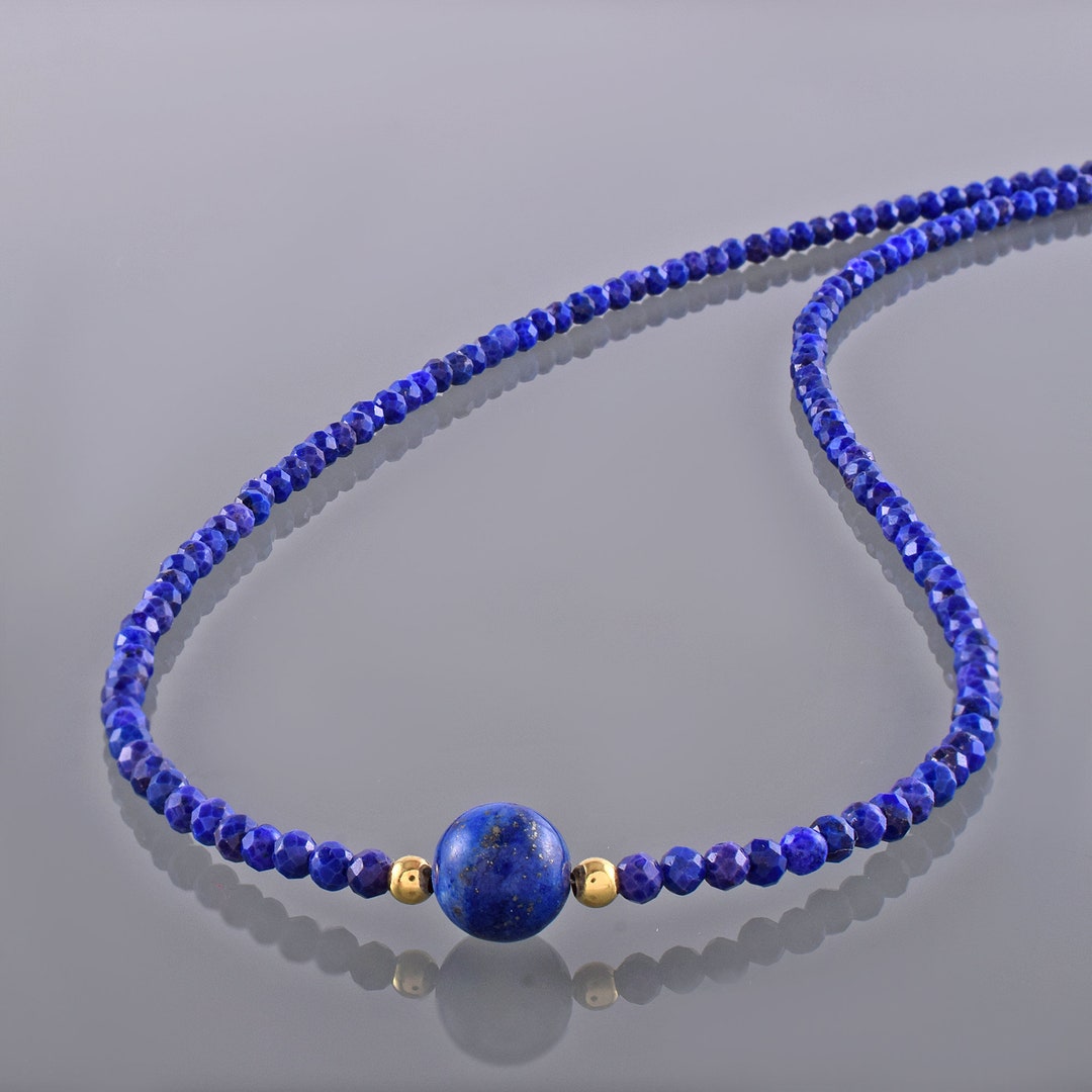 Collana Con Perle Di Lapislazzulo Naturale Blu Sfaccettate 3mm - Lunghezza 14-48 Pollici - Fatte A Mano