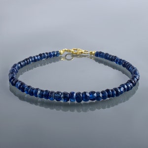 Kyanite Beaded Bracelet,Natural Faceted Gemstone Jewelry,Healing Crystal Stone of Luck and Prosperity,Unisex Gift for Men &Women