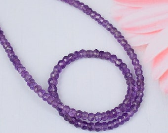 Halskette aus natürlichen Amethystperlen, Sterlingsilberverschluss, facettierte Rondelle, Geburtsstein Februar – Schmuckgeschenk